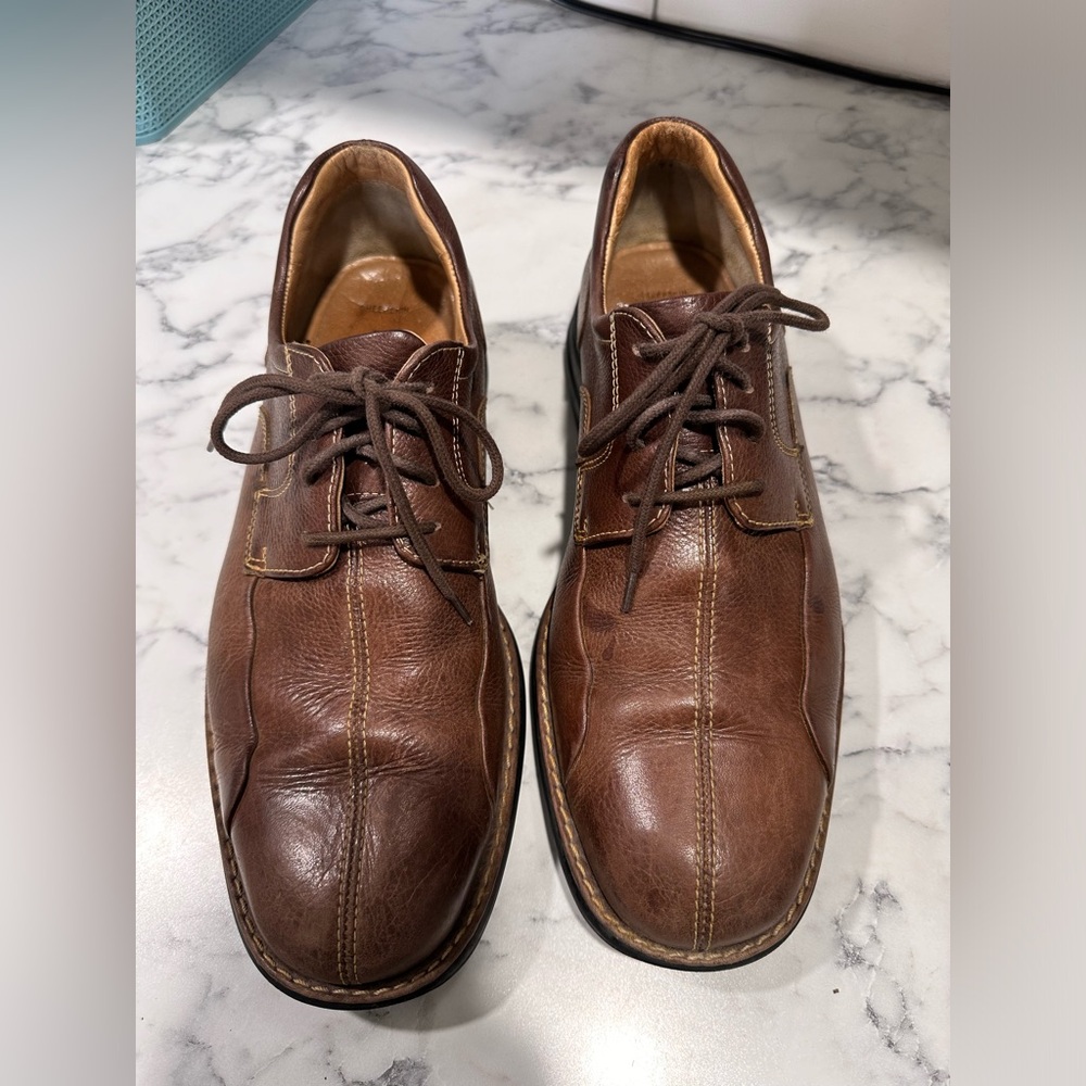 Johnston and Murphy brown leather dress shoes men’s size 9.5 sheepskin lace up - Picture 3 of 7